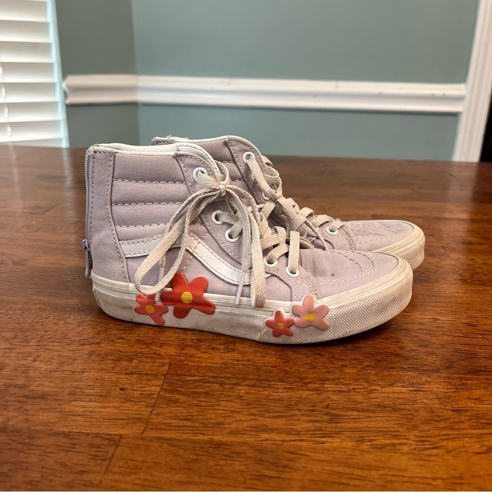 Vans Kids High-Top Sneakers in Light Lavender with Red & Pink Flower Accents